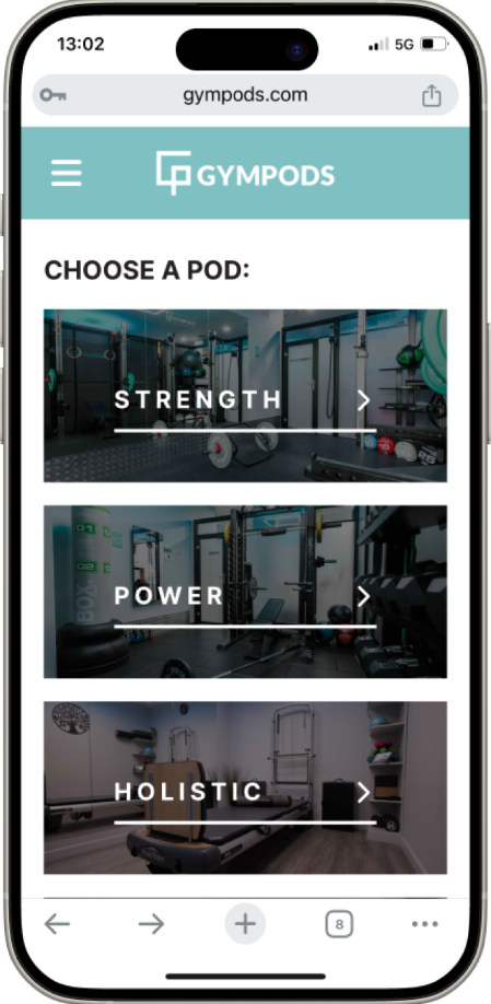 GYMPODS app — select your workout type