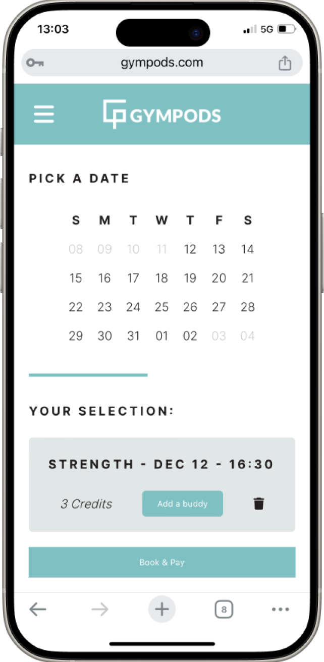 GYMPODS app — book and pay for your session