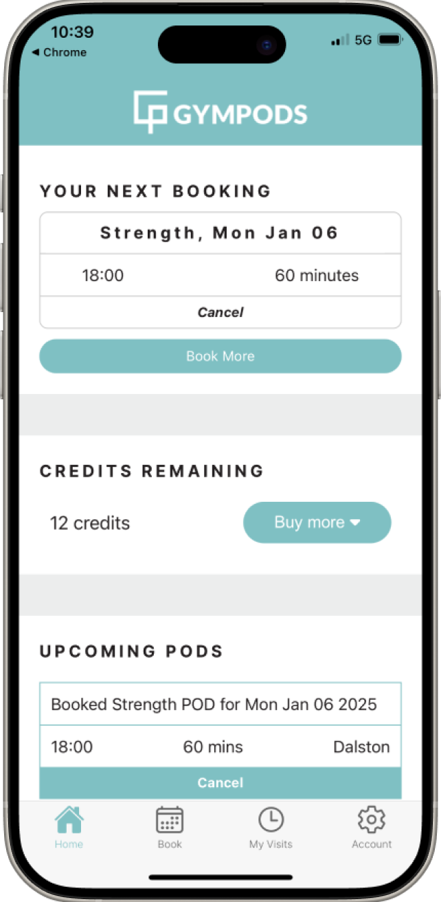 GYMPODS app — booking confirmed